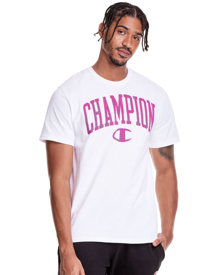 Champion Herre T-Shirts Hvide - Heritage Galaxy Dye Arch Logo - Danmark PTZ-096125